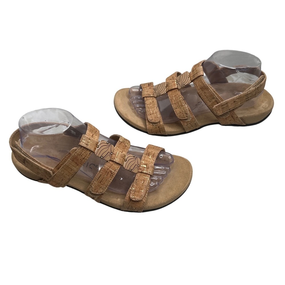 Vionic Amber Cork Gold Metallic Adjustable Backstrap Sandals 44AMBER TVW127 95 9